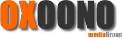 Logo mit dem Schriftzug "OXOONO media group" in Orange und Schwarz.