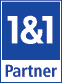 Blaues Logo mit weißer Aufschrift "1&1 Partner" auf einem rechteckigen Hintergrund.
