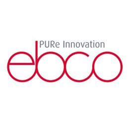 Logo mit roter Schrift: "ebco", Text darüber in Grau: "PURe Innovation".
