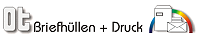 Logo mit den Worten "Brieffhüllen + Druck" und Symbol für Briefumschlag und Regenbogen.