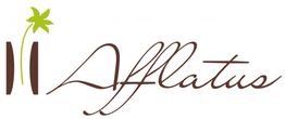 Logo mit grünem Blatt und dem Wort "Afflatus" in eleganter Schrift.