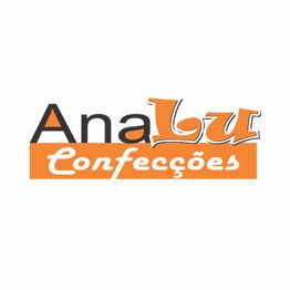 Logotipo com as palavras "AnaLu Confecções" em preto e laranja. Fundo branco.
