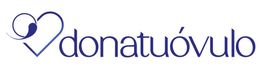 Logotipo de "donatuóvulo" con un corazón y un espermatozoide en azul.