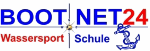 Logo von BOOT NET 24, Wassersport Schule, mit Anker-Motiv und Kompass-Design.