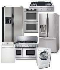 A variety of stainless steel kitchen appliances including ovens and refrigerators.