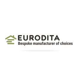Logo von Eurodita mit grünem Haus-Symbol und Slogan "Bespoke manufacturer of choices".