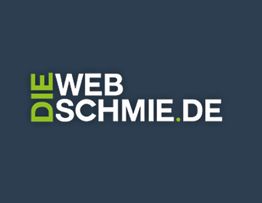 Text-Logo "DIE WEBSCHMIE.DE" auf dunkelblauem Hintergrund, "DIE" in grün, Rest in weiß.