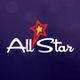 "All Star logo with a shooting star on purple background."