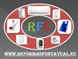 Logotipo de RFC con imágenes de electrodomésticos y texto: www.reformasfontaycal.es.