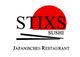 Logo mit Stäbchen, roter Sonne und Text: "STIXS Sushi Japanisches Restaurant".