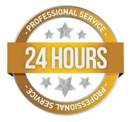 Goldenes Emblem mit "24 HOURS" und "PROFESSIONAL SERVICE" in Weiß und Silber.
