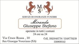 Biglietto da visita di un'agenzia funebre, con indirizzo e numeri di telefono.