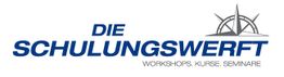 Textlogo: "Die Schulungswerft", darunter "Workshops. Kurse. Seminare" mit einem Kompass-Symbol.