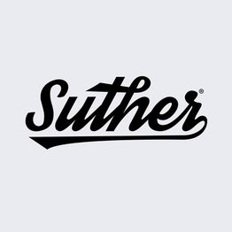 Texto con la palabra "Suther" en tipografía cursiva sobre fondo gris claro.