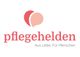 Logo der Pflegehelden mit zwei Herzen und dem Slogan „Aus Liebe. Für Menschen.“ in Rot.
