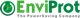 Logo von EnviProt mit grünem Kreis und Uhr-Symbol, Schriftzug: "The PowerSaving Company".