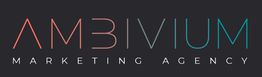 Logotipo de "Ambivium Marketing Agency" en fondo oscuro con texto en colores rojo y azul.
