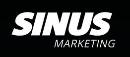 Schwarzes Logo mit dem Text "SINUS MARKETING" in weißer Schrift.