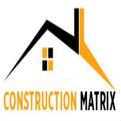 Logo of Construction Matrix with a stylized house roof and chimney design in orange and black.