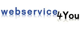 Logo mit Schriftzug "webservice4You", in Blau und Schwarz, mit Spiegelung nach unten.