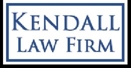 Blue text "Kendall Law Firm" on a white background with a blue border.