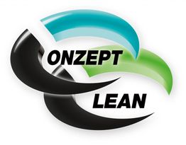 Drei ineinander verschlungene Pfeile in Schwarz, Grün und Blau mit den Worten "Konzept Lean".