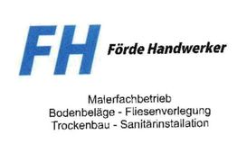 Logo von "Förde Handwerker" mit Angeboten: Malerei, Bodenbeläge, Fliesen, Trockenbau, Sanitär.