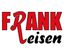 Roter Schriftzug "FRANK", schwarzer Schriftzug "reisen" darunter, auf weißem Hintergrund.