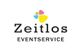Logo des "Zeitlos Eventservice" mit buntem, abstraktem Symbol darüber.