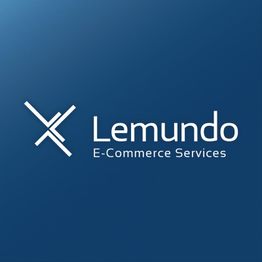 Logo von Lemundo, E-Commerce Services, auf blauem Hintergrund.