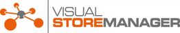 Logo: "Visual Store Manager" in Schwarz und Orange mit abstraktem, orangem Netzwerk-Symbol.