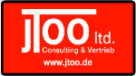 Rotes Logo mit Text: "JTOO ltd. Consulting & Vertrieb, www.jtoo.de" in Weiß.