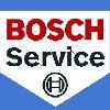 Logo mit Aufschrift: "Bosch Service" in Blau und Rot, mit Bosch-Symbol darunter.