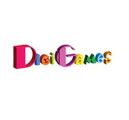 Colorful 3D text logo "DigiGames" on a white background.