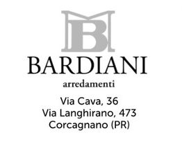 Logo Bardiani Arredamenti con indirizzi: Via Cava 36, Via Langhirano 473, Corcagnano (PR).