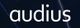 Der Text "audius" in weißer Schrift vor einem dunkelblauen Hintergrund.