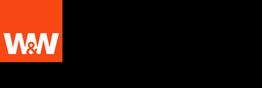 W&W-Logo auf rotem Hintergrund links, schwarzer Hintergrund rechts.