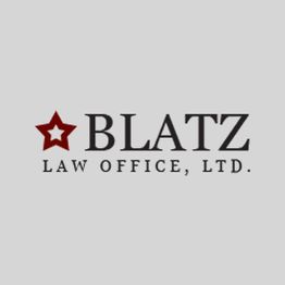 Blatz Law Office logo with red star and company name on a gray background.
