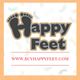 "Happy Feet logo with website URL: www.buyhappyfeet.com, footprints in the background."