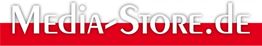 "Rotes und weißes Logo mit dem Text 'Media-Store.de' in stilisierter Schrift."