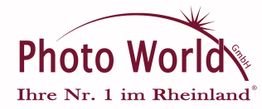 Logo von "Photo World GmbH" mit Slogan "Ihre Nr. 1 im Rheinland" und Sternmotiv im Bogen.