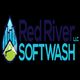Logo of Red River Softwash LLC with a house and city skyline inside a water droplet.