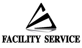 Logo triangolare con testo "Facility Service" in nero.