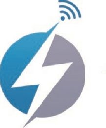 Icon of a circle split gray and blue with a lightning bolt and Wi-Fi signal emanating.