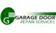 Green logo for "Garage Door Repair Services" with stylized letter "G" and door graphic.