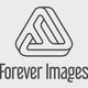 Driehoekig zwart-wit logo met de tekst "Forever Images".