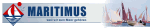 Logo mit rotem Segelboot, Text: "MARITIMUS" und Gemälde von Segelbooten auf dem Wasser.