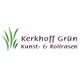 Logo mit grünem Grasmotiv, Text: "Kerkhoff Grün, Kunst- & Rollrasen".