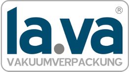 Logo mit der Aufschrift "la.va Vakuumverpackung" in Blau und Grau.