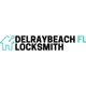 Delray Beach FL Locksmith logo with key and house icon in teal and black text.